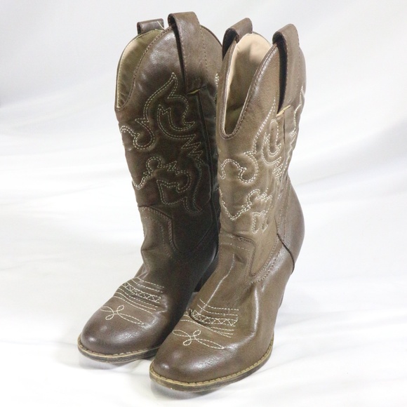 MAURICES Macy Brown Vegan Mid Calf Western Boots - Picture 6 of 8